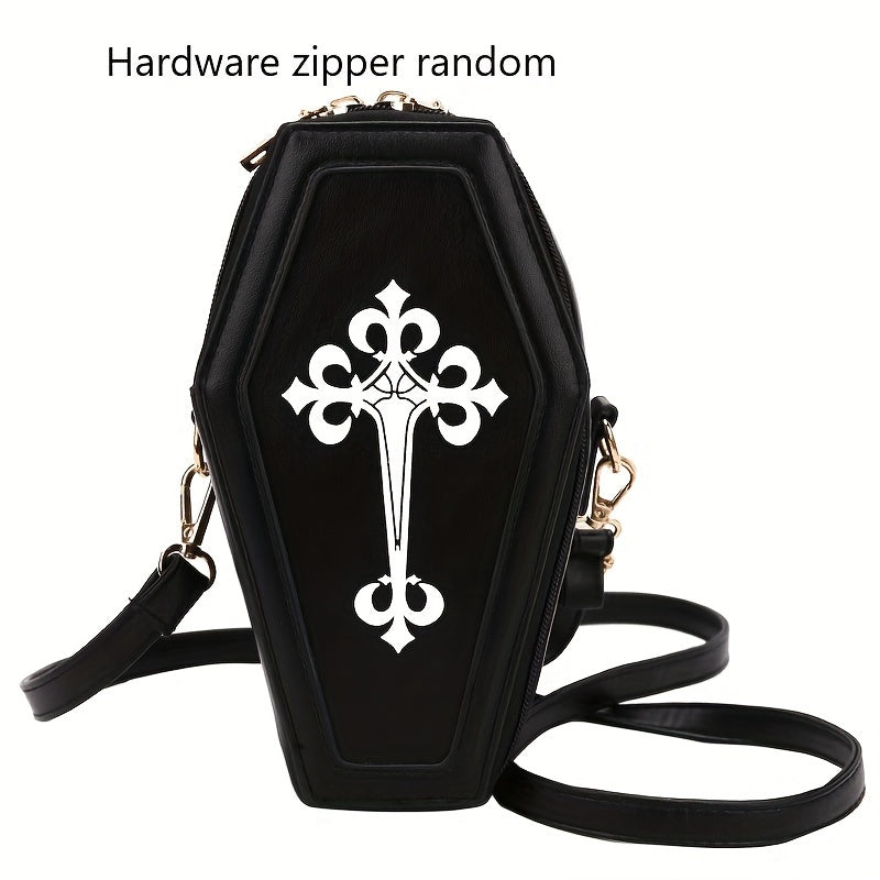 Spooky Coffin Shaped Crossbody Bag - Fashionable Y2K Novelty Purse with Adjustable Shoulder Strap, Perfect for Halloween Ghost, Skull, Elf Cosplay, Alternative Fashion and Gothic Style Enthusiasts