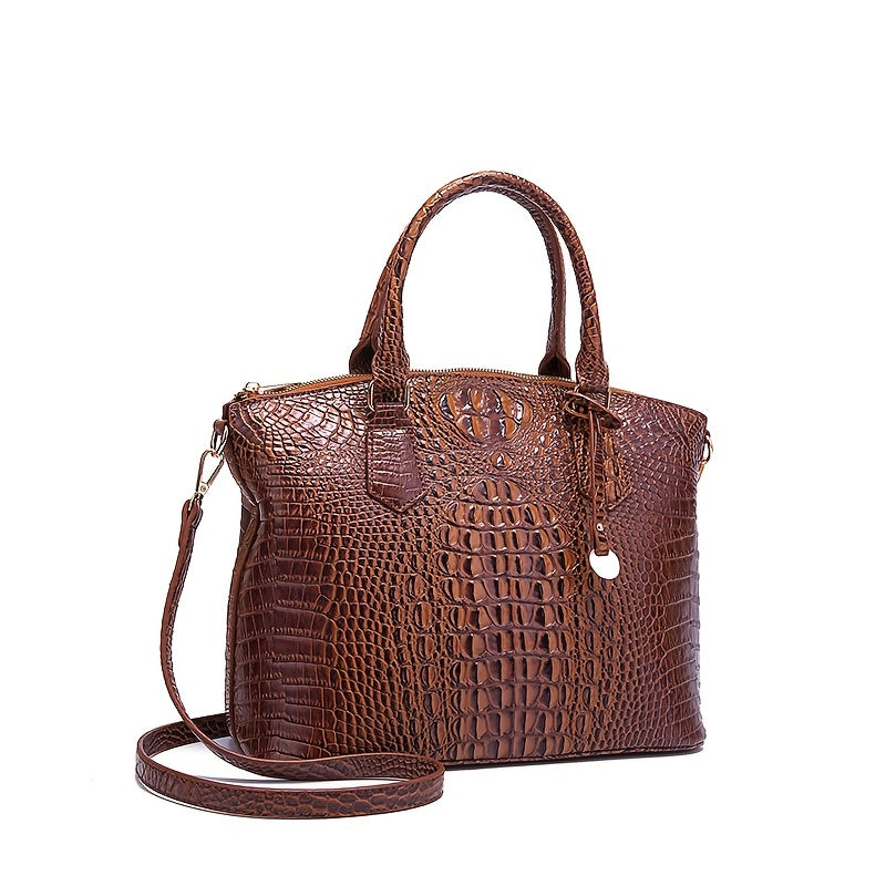 Fashion-Forward Crocodile Pattern Tote Bag - Double Handle Work Purse with Secure Zipper Closure - Perfect for Stylish, Professional Women - A Trendy Daily Accessory