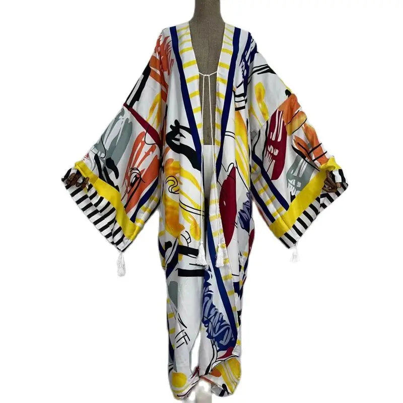 Caftan Automne 2024 WINYI Femmes Cardigan Lâche Longue Robe Cocktail Fête Boho Maxi Africain Vacances Manches Chauve-Souris Kimono