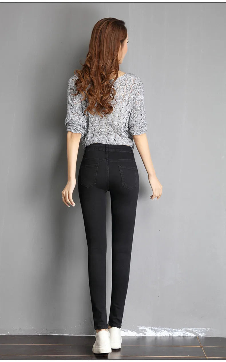 Jeans for Women mom Jeans blue gray black Woman High Elastic 36 38 40 Stretch Jeans female washed denim skinny pencil pants