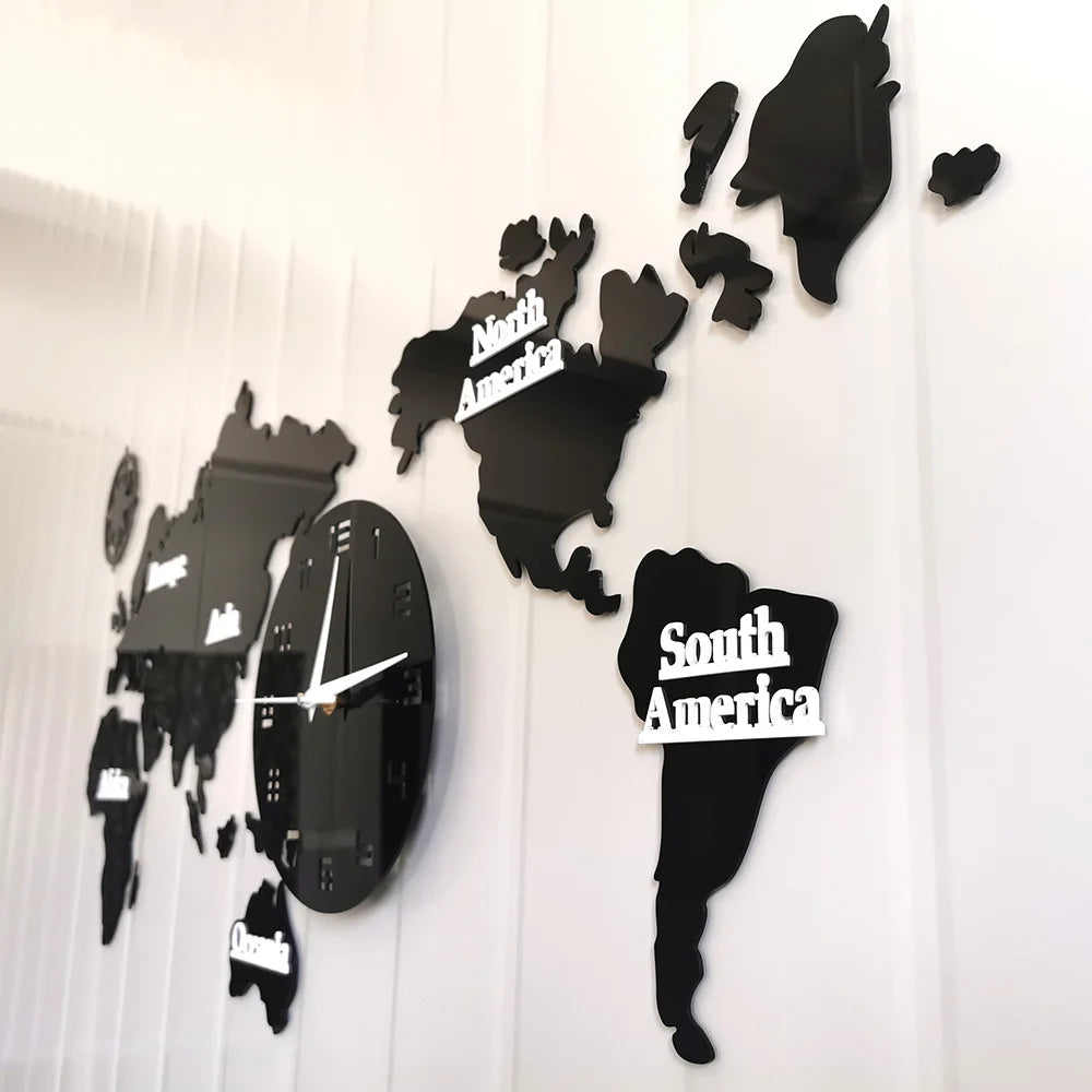 World Map Modern Wall Clock Home Decor Big Wall Clock Silent Non Ticking Wall Watch Office Geography Wall Art Travel Gift Idea