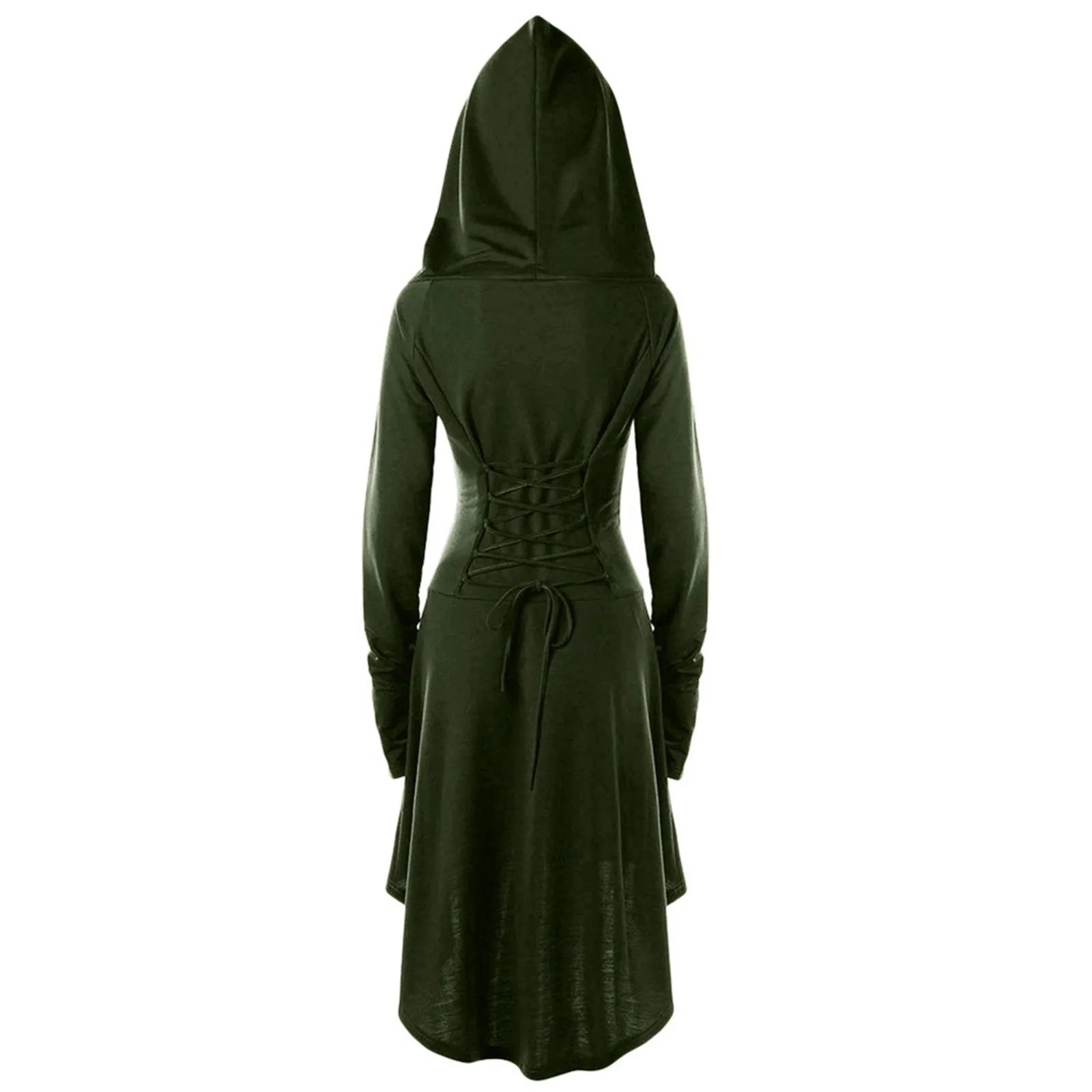 Vintage Women Cosplay Costume Medieval Lace Up Hooded Pullover For Women Victorian Casual High Low Bandage Long Dress Cloak