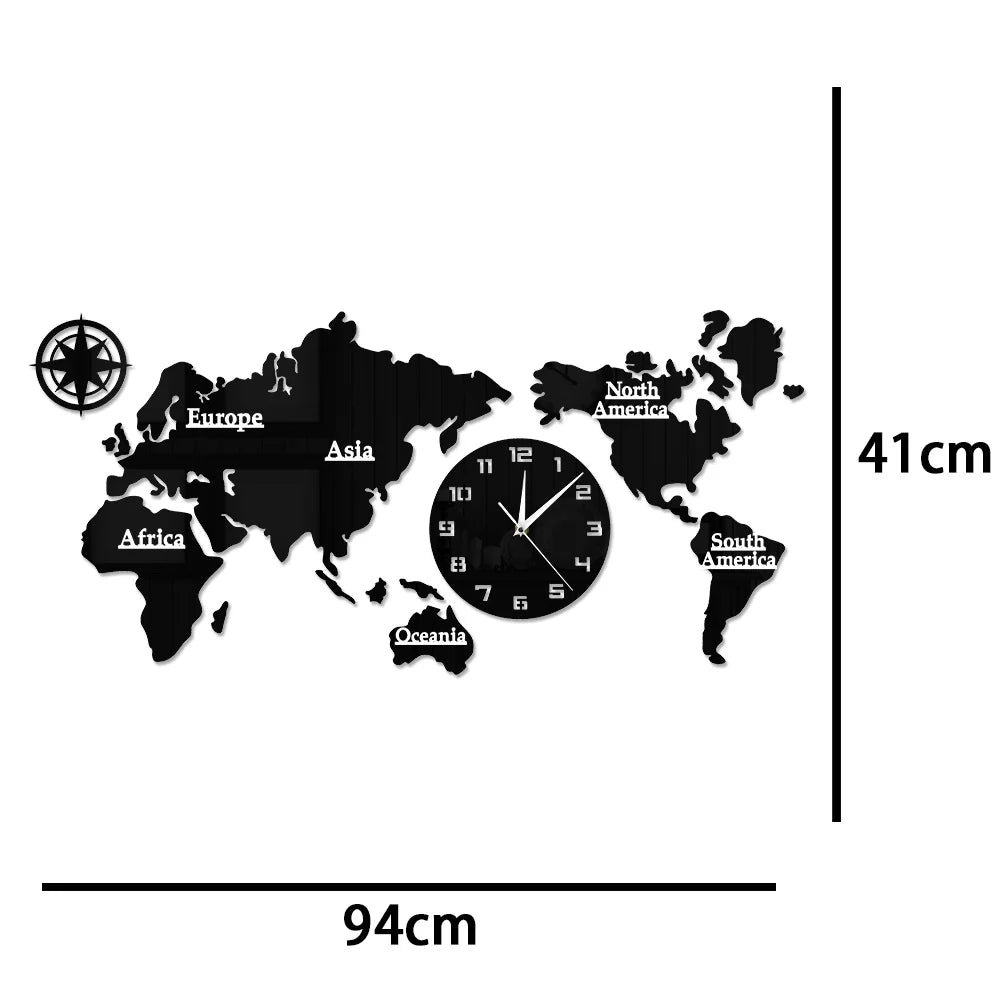 World Map Modern Wall Clock Home Decor Big Wall Clock Silent Non Ticking Wall Watch Office Geography Wall Art Travel Gift Idea
