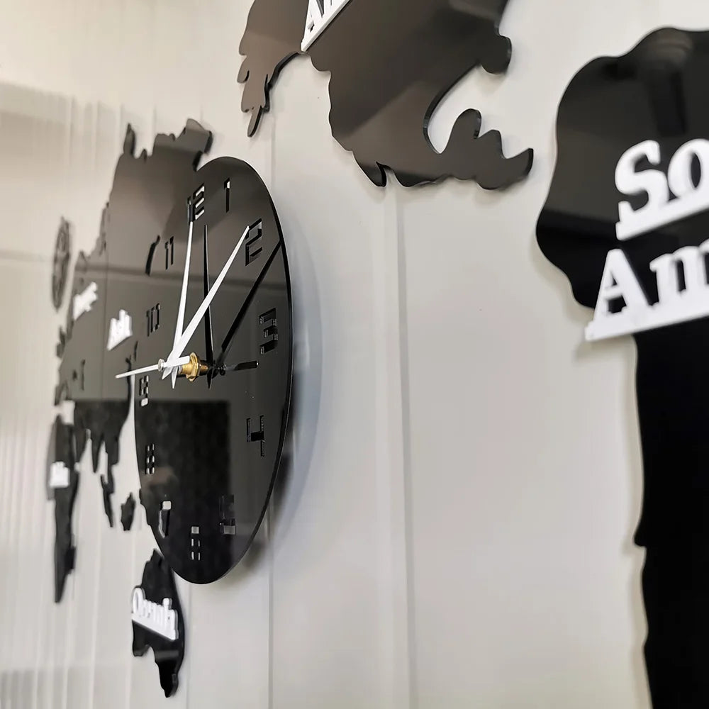 World Map Modern Wall Clock Home Decor Big Wall Clock Silent Non Ticking Wall Watch Office Geography Wall Art Travel Gift Idea