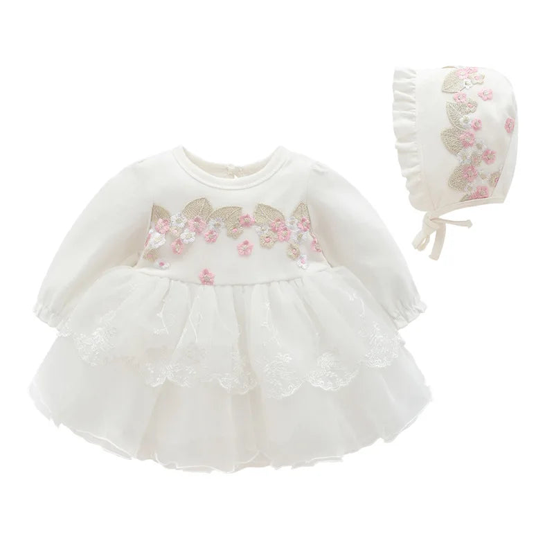 Newborn Baby Girl Dresses Clothes For 0-3 Month Set Party Birthday Dress Outfits 0-1 Years Shoes Tights & Long Socks Christening