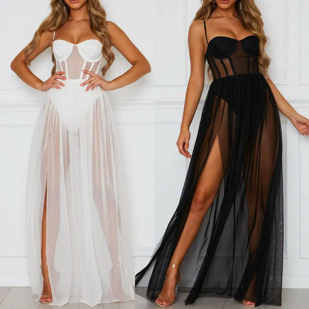 Robe longue sans manches pour femme, décontractée et sexy, en maille gaze, dos nu, motif étoiles, tenue de soirée, noire et blanche