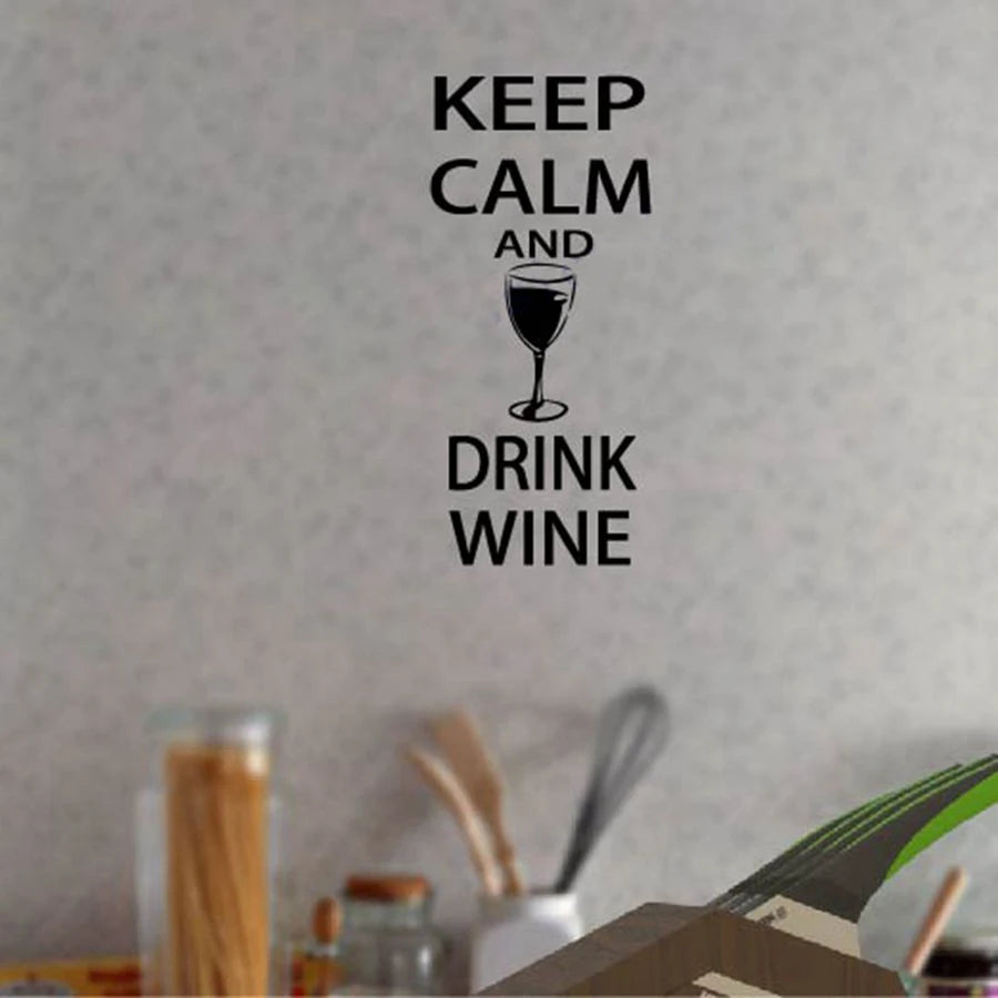 Autocollants muraux pour bar à vin - Restez calme et buvez du vin - Décoration murale amusante pour bar et pub