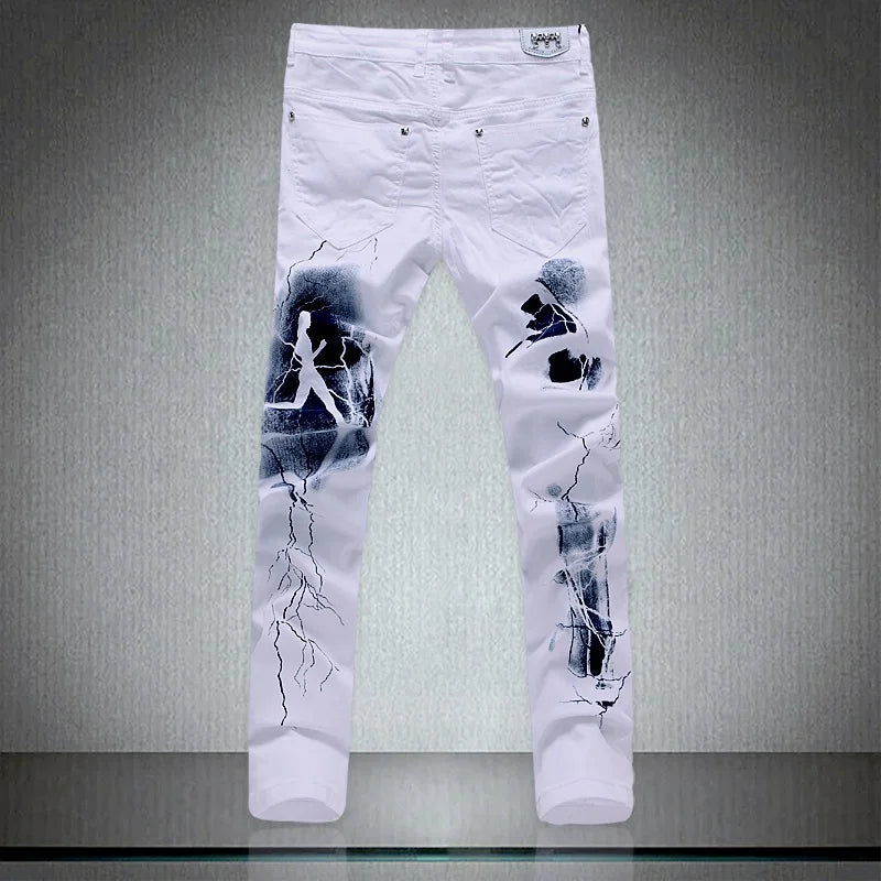 Jean blanc tendance pour homme, éclairage unique et imprimé homme, coton, grande taille 40, nouveauté 2018