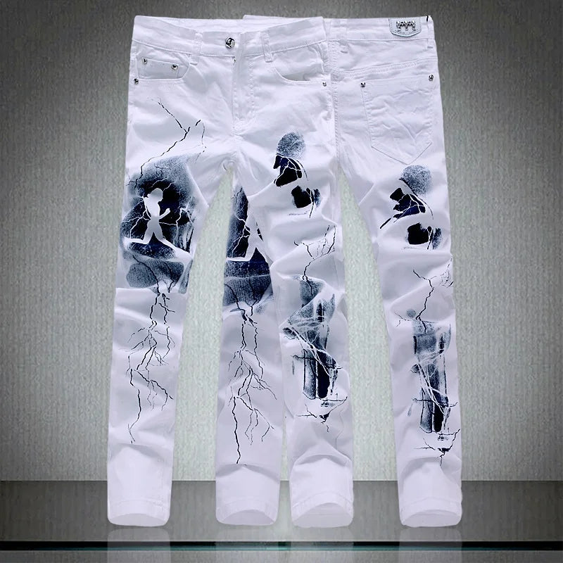 Jean blanc tendance pour homme, éclairage unique et imprimé homme, coton, grande taille 40, nouveauté 2018