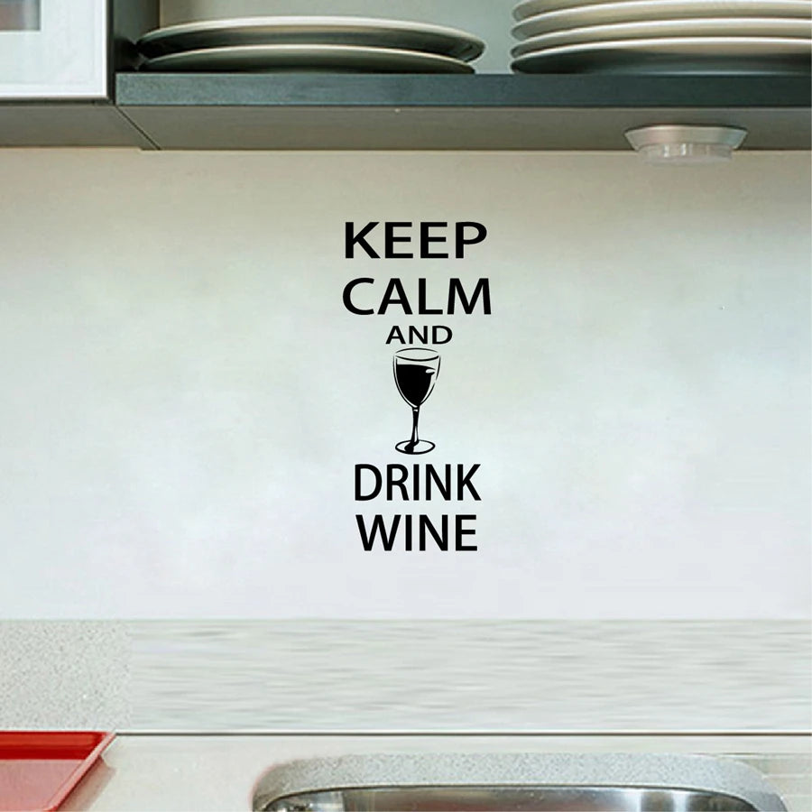 Autocollants muraux pour bar à vin - Restez calme et buvez du vin - Décoration murale amusante pour bar et pub