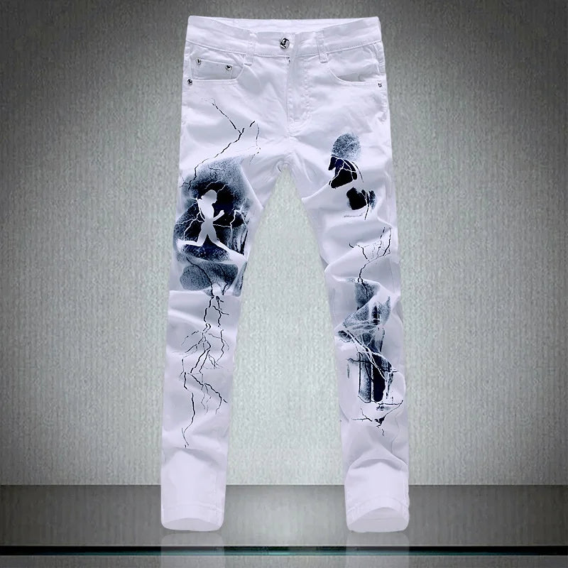 Jean blanc tendance pour homme, éclairage unique et imprimé homme, coton, grande taille 40, nouveauté 2018
