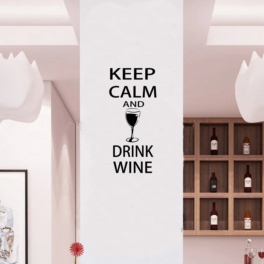Autocollants muraux pour bar à vin - Restez calme et buvez du vin - Décoration murale amusante pour bar et pub