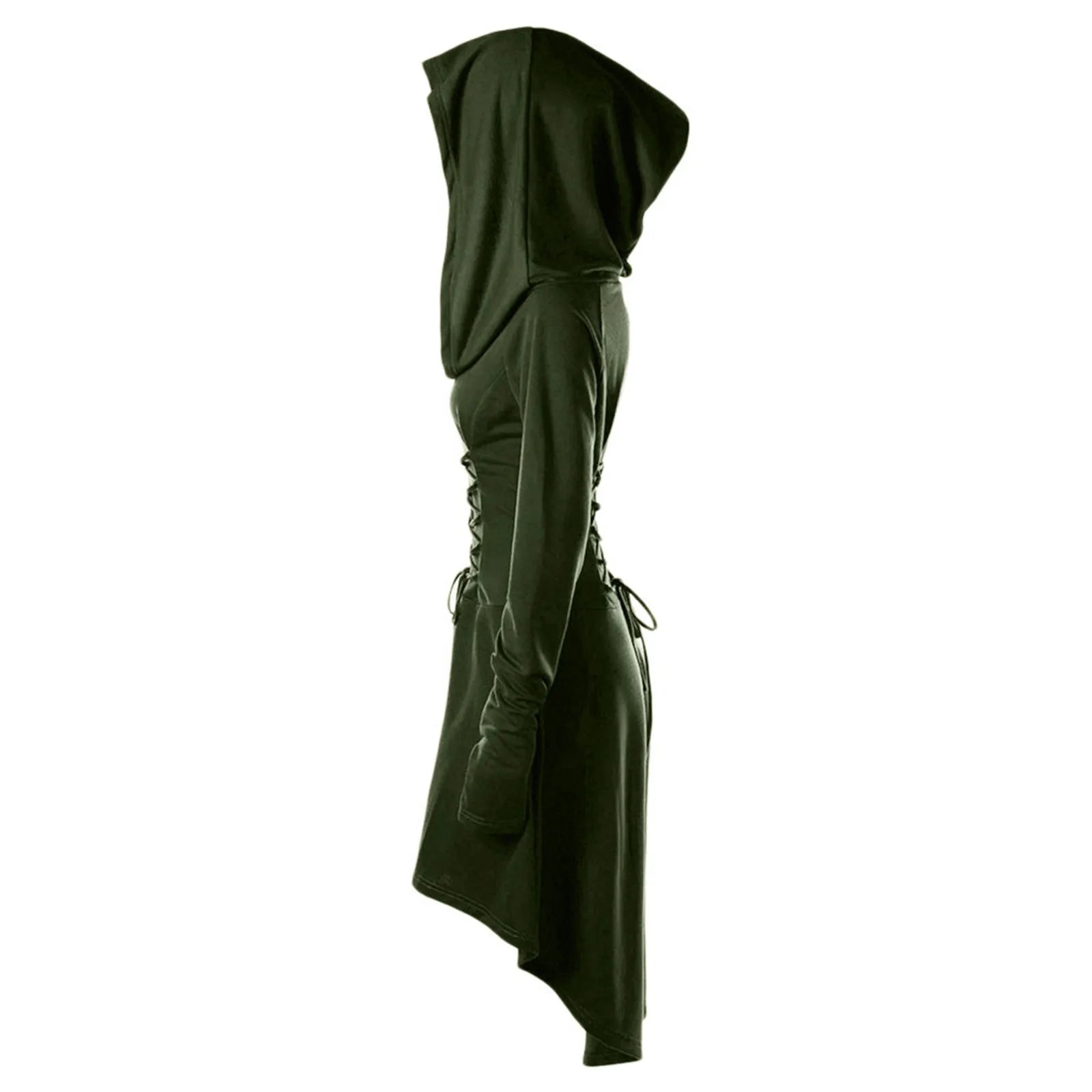 Vintage Women Cosplay Costume Medieval Lace Up Hooded Pullover For Women Victorian Casual High Low Bandage Long Dress Cloak
