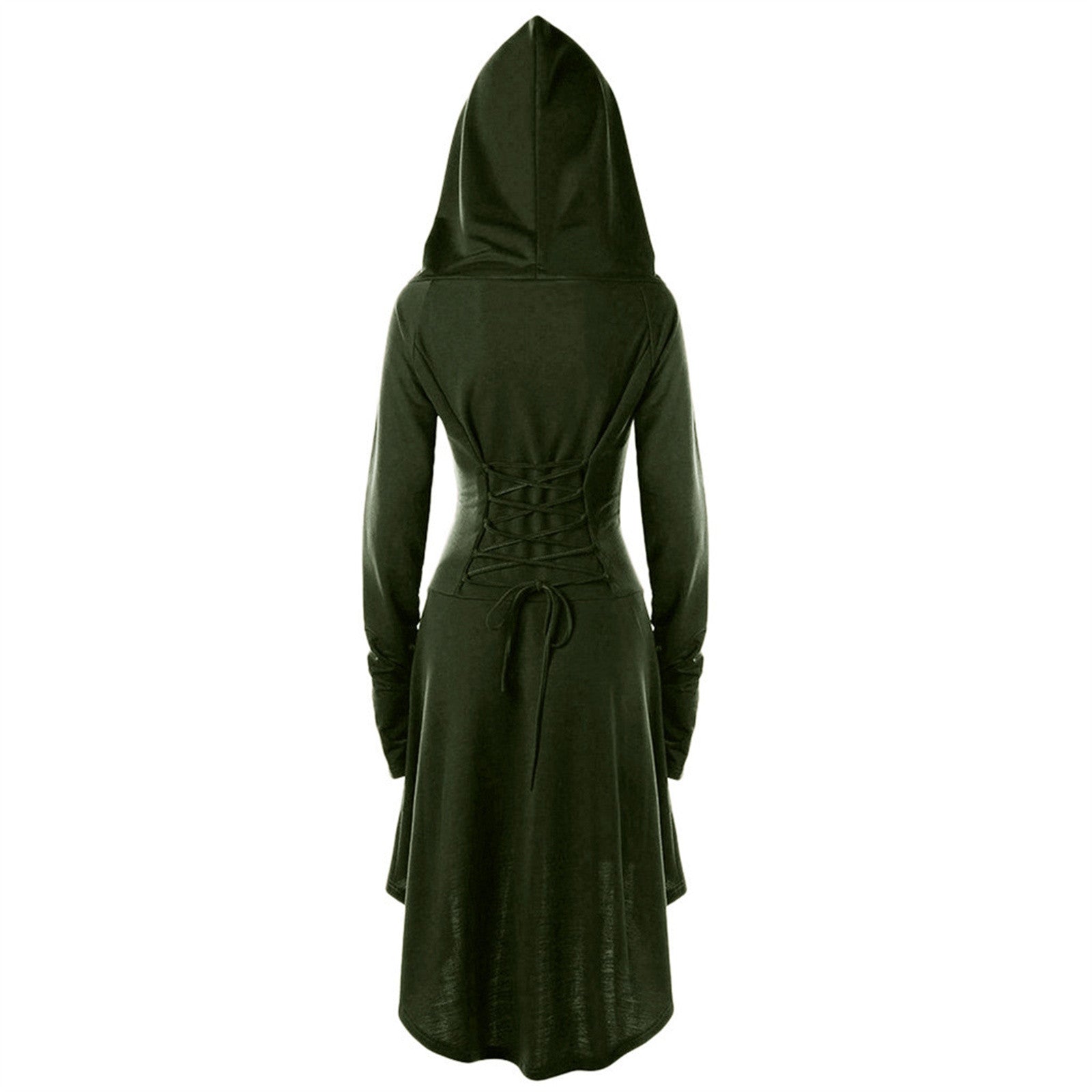 Vintage Women Cosplay Costume Medieval Lace Up Hooded Pullover For Women Victorian Casual High Low Bandage Long Dress Cloak