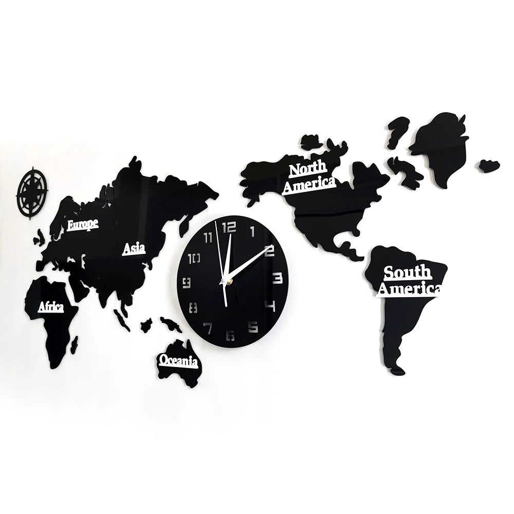 World Map Modern Wall Clock Home Decor Big Wall Clock Silent Non Ticking Wall Watch Office Geography Wall Art Travel Gift Idea