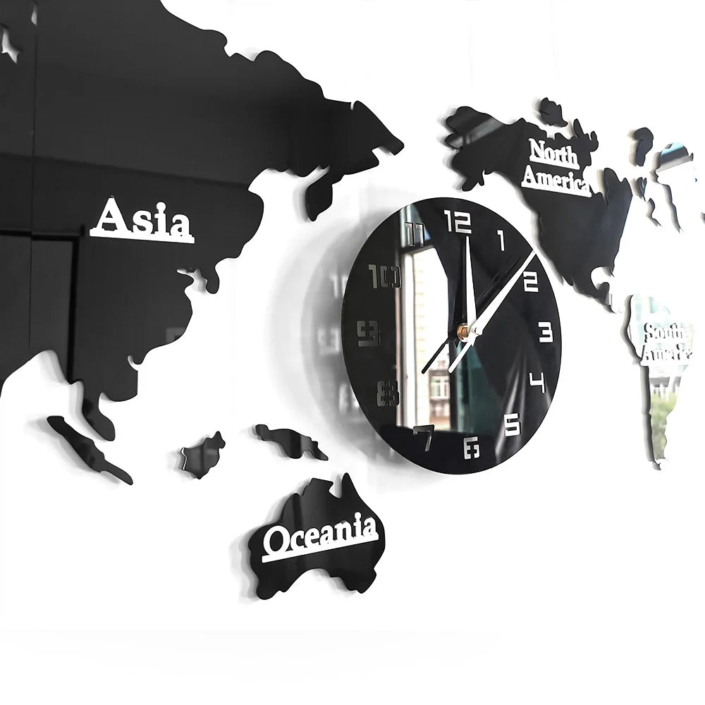 World Map Modern Wall Clock Home Decor Big Wall Clock Silent Non Ticking Wall Watch Office Geography Wall Art Travel Gift Idea