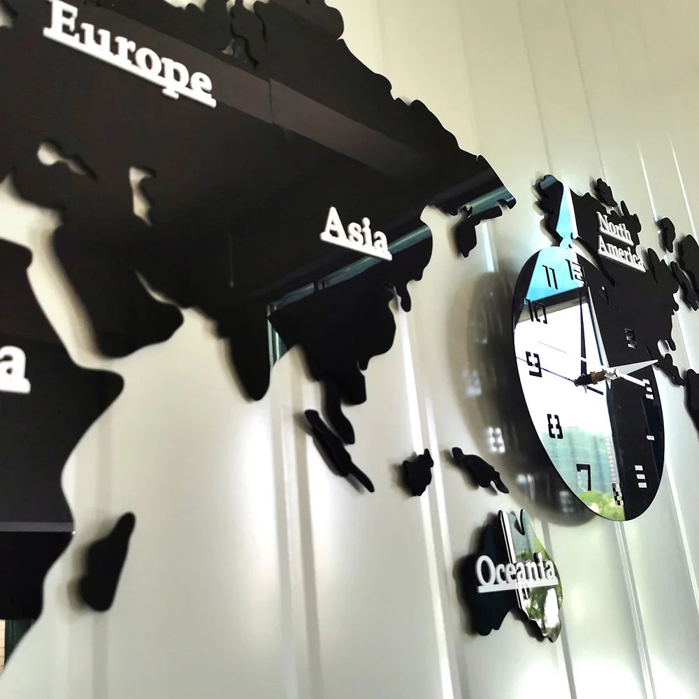 World Map Modern Wall Clock Home Decor Big Wall Clock Silent Non Ticking Wall Watch Office Geography Wall Art Travel Gift Idea