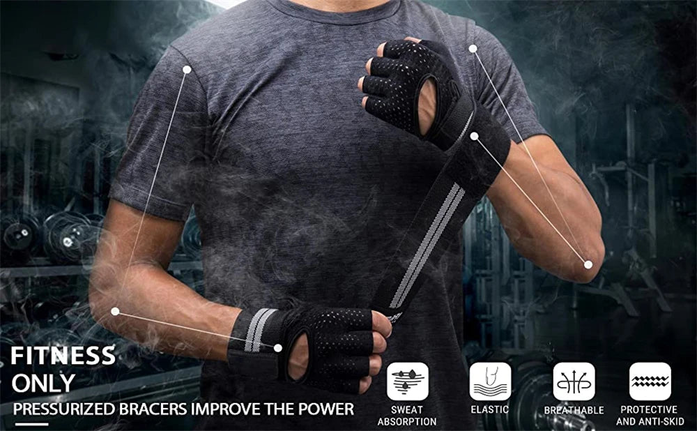 1 Pair Dumbbell Gloves Men Women Weightlifting Crossfit Bodybuilding Workout Sport Gym Training Gloves Non-slip Wrist Protector