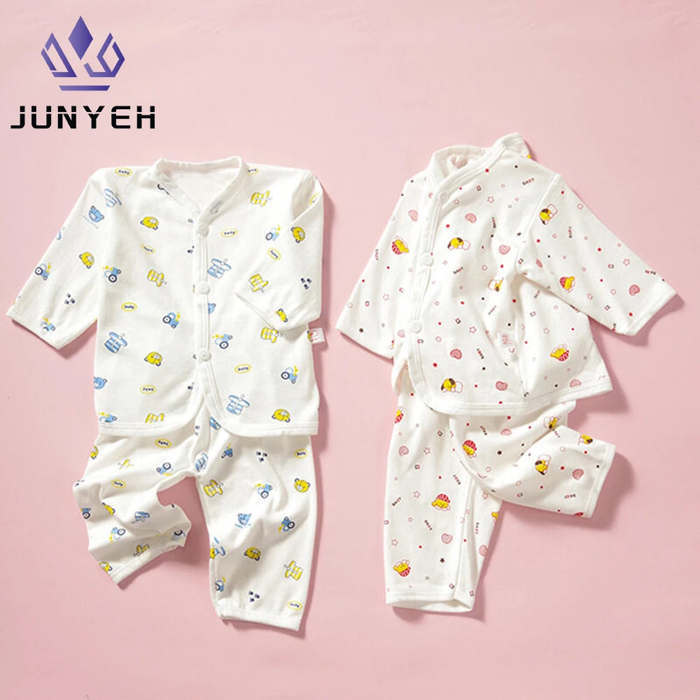 Vêtements pour bébés de 0 à 3 mois, sous-vêtements pour nouveau-nés, motif dessin animé, en coton, boutons, haut à manches longues et pantalon long pour filles et garçons