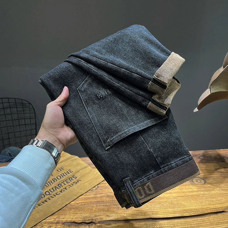 Tapered Jeans for Men's Clothing Autumn New Fashion Embroidered Korean Harem Pants Casual Stretch Black Denim Trousers