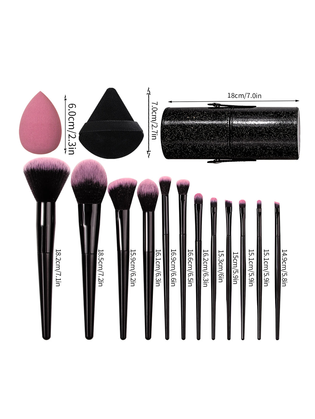 Ensemble professionnel de 1/12/19 pièces d'outils de maquillage combinés, 12 pinceaux, 6 houppettes de maquillage, œuf de maquillage, seau de maquillage étanche de grande capacité