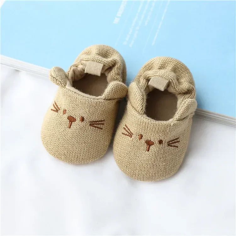 Newborn Baby Crib Shoes Boys Girls Casual First Walker Cute Animal Ear Soft Soles Anti-Slip Toddler Flat Shoes for 0-18 Months