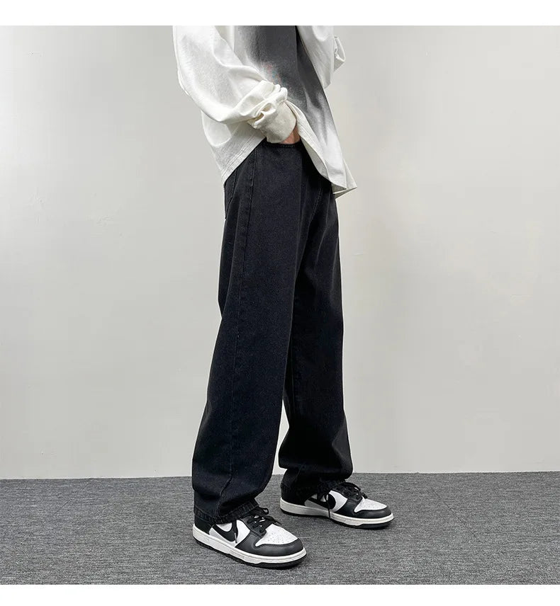 2025 New Men's Casual Jeans | Korean Euro US Style | Straight & Wide Leg Denim Pants | Solid Color Trendy Design