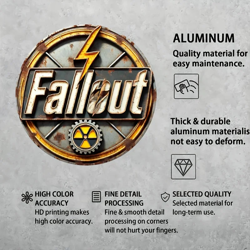 Fallout Retro Wall Art Sign, 8x8inch Durable Metal Plaque for Game Room, Bar Decor - Easy to Hang, Long-Lasting Themed Decor
