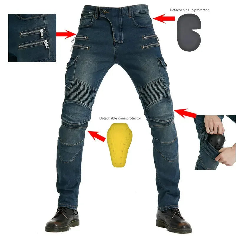 Motorcycle Riding Jeans Pants Men's Workwear Multi-Pocket Motocross Pants Outdoor Fall Protection Moto Trousers CE Protective