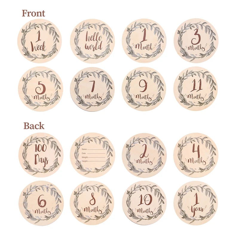 Baby Milestone Number Monthly Memorial Cards For Newborn Baby Paper Wooden Engraved Age Photography Accessories Birthing Gift