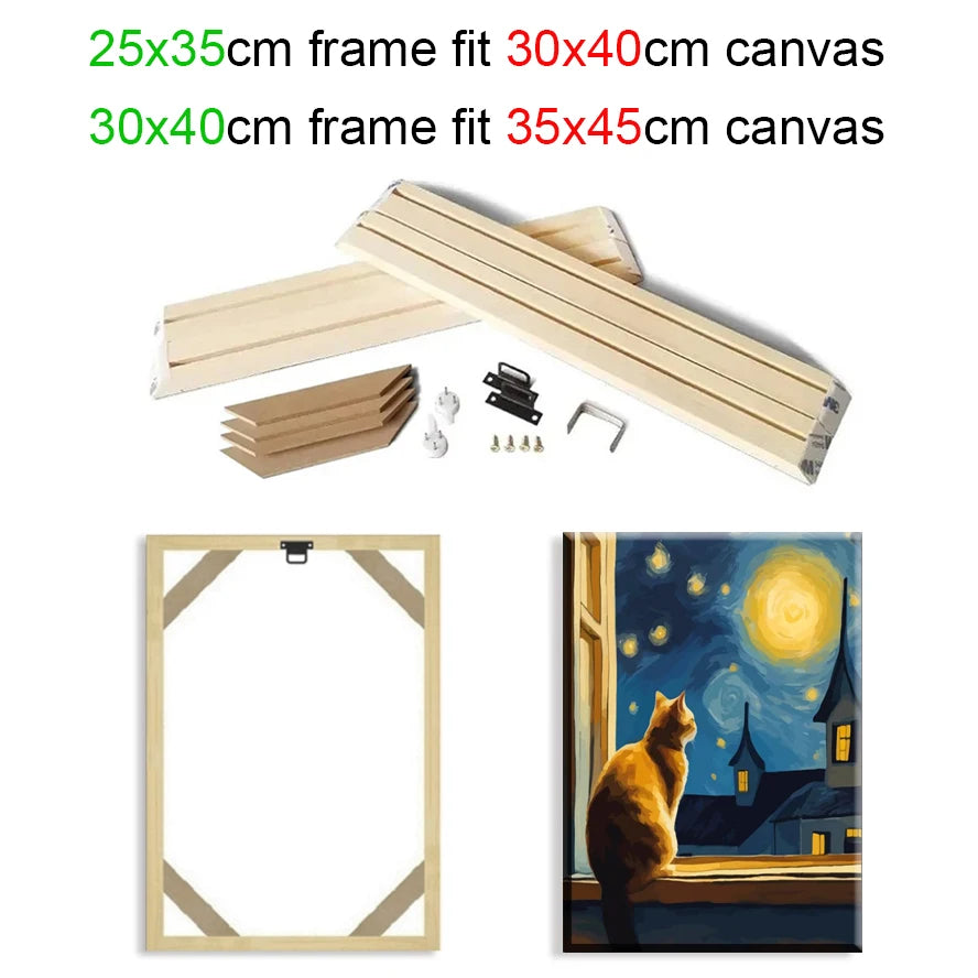 Cadre mural en bois pour peinture à l'huile sur toile, 25 x 35 cm, 30 x 40 cm, pour peinture diamant