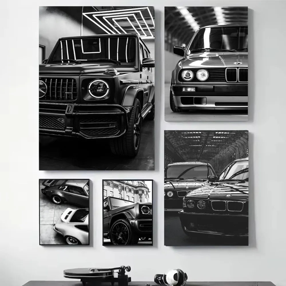 Affiche de voiture de luxe en noir et blanc, décoration murale moderne et tendance, affiche HD, décoration pour la maison, le bar, le café, peinture murale