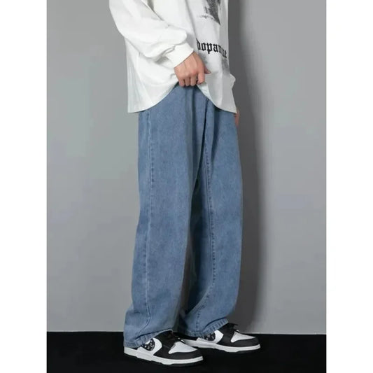 2025 New Men's Fashion Jeans Classic Style Male Comfort Korean Style Solid Color Loose Straight Wide Leg Casual Denim Long Pants