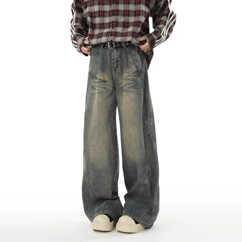 Jean décontracté ample pour homme, pantalon cargo évasé style streetwear Y2K