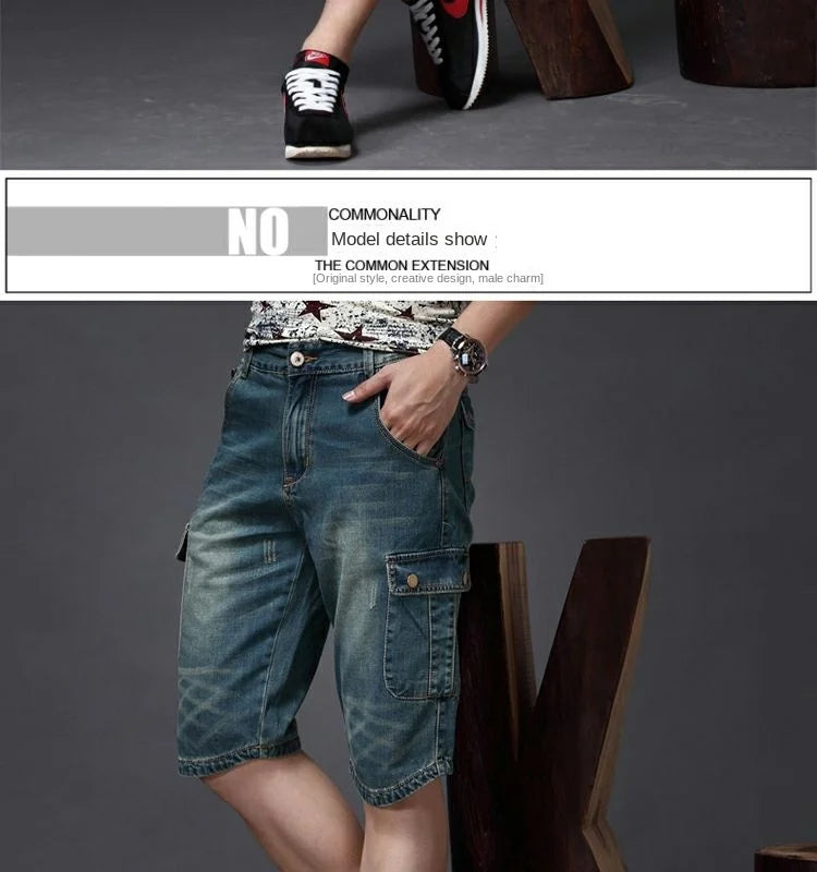 Summer Fashion Denim Jeans for Men Designer Knee Length Shorts Capri Loose Straight Leg Slim Casual Punk Workwear Cargo Shorts