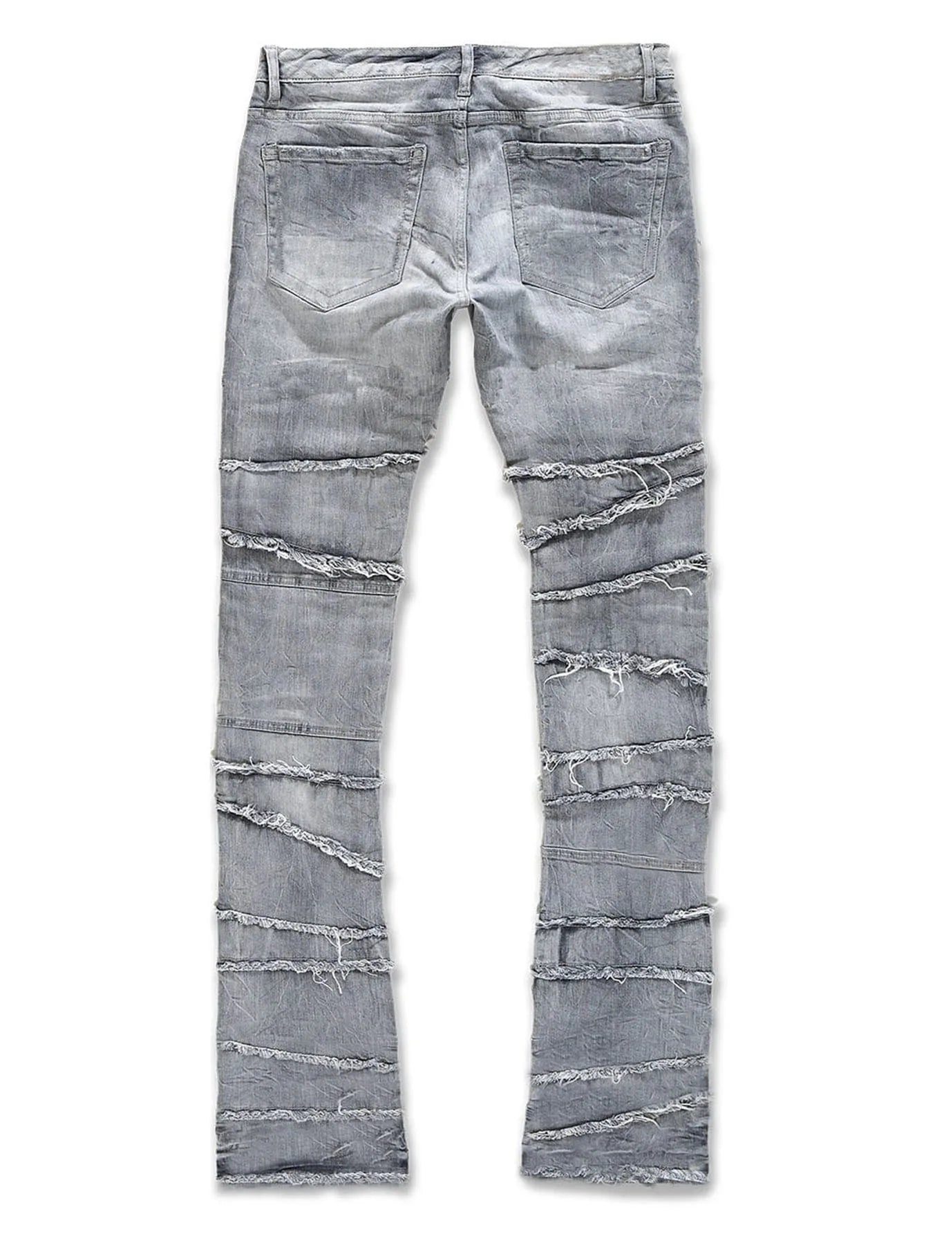 New Men's Patchwork Denim Pants Stacked Jeans Ripped Washed Frayed Pants Vintage Street Style Slim Fit Straight Trousers for Men