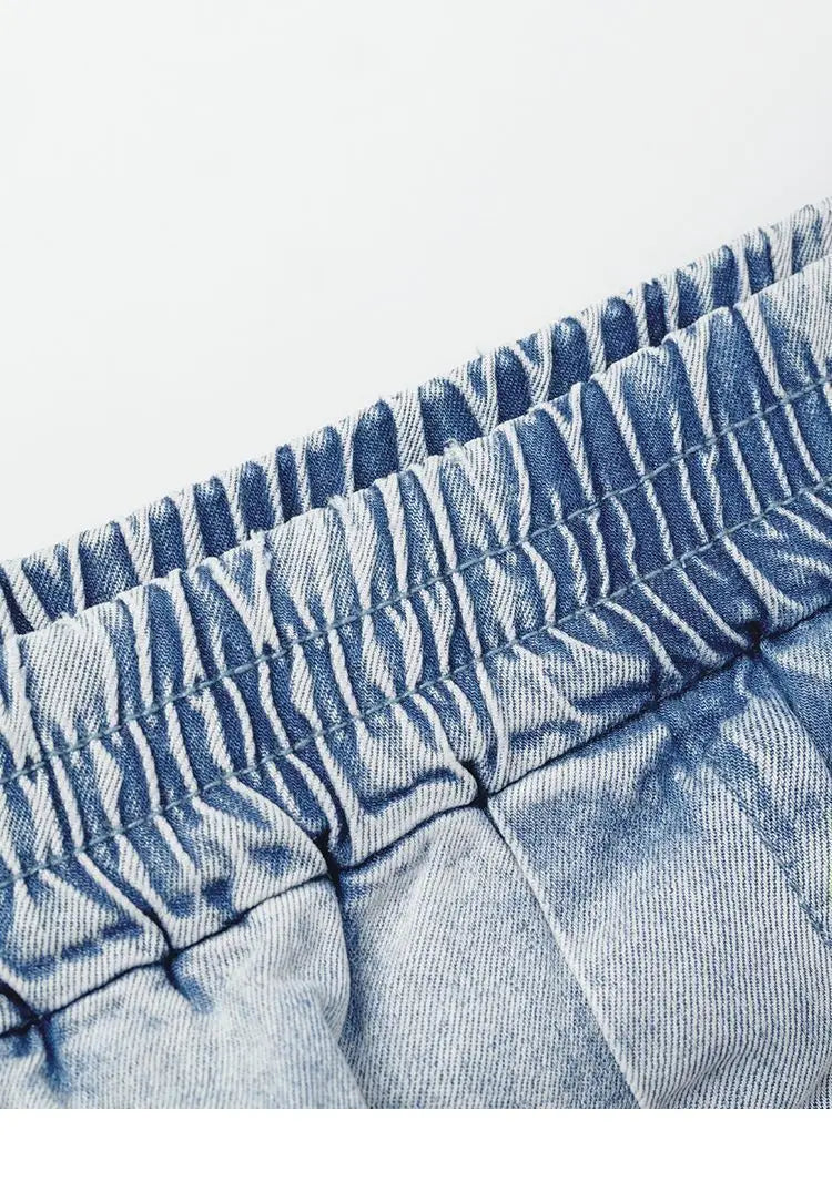 Jeans for Women Capris Embroidered Summer Elastic Waist Wide Leg Pants High Korean Women's Vintage Baggy Denim Popular Clothes