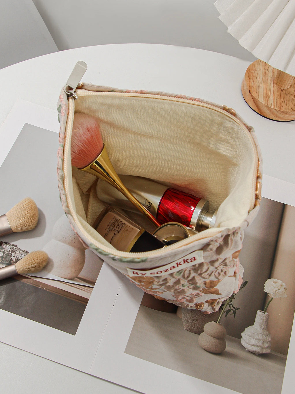 1pc/set jacquard makeup bag, cute floral makeup  bag, holiday gift clutch makeup bag, makeup storage bag