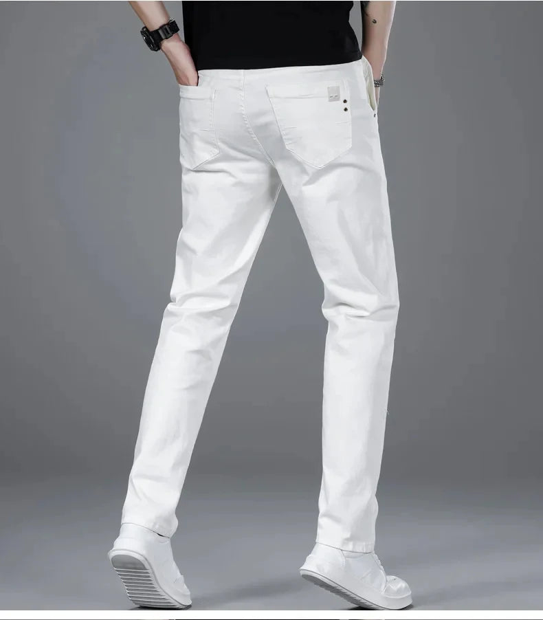 New Men's Fashion Classic Style Versatile Slim Jeans White Stretch Straight Soft Casual Denim Trousers Brand Clothing Male