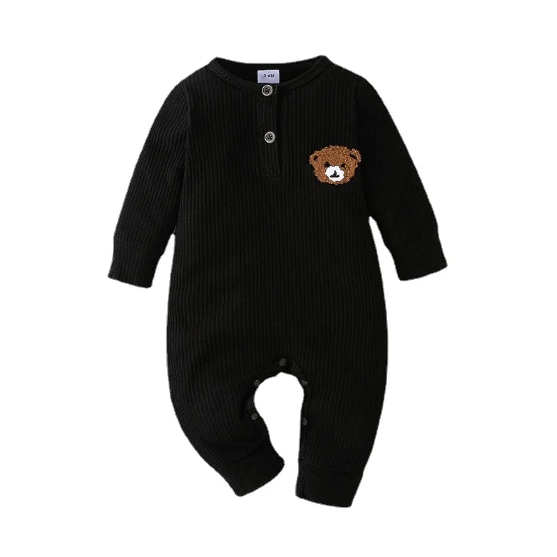 Vêtements pour nouveau-né de 0 à 18 mois, combinaison à petits boutons avec ours de dessin animé pour bébé garçon, barboteuse à manches longues pour tout-petit