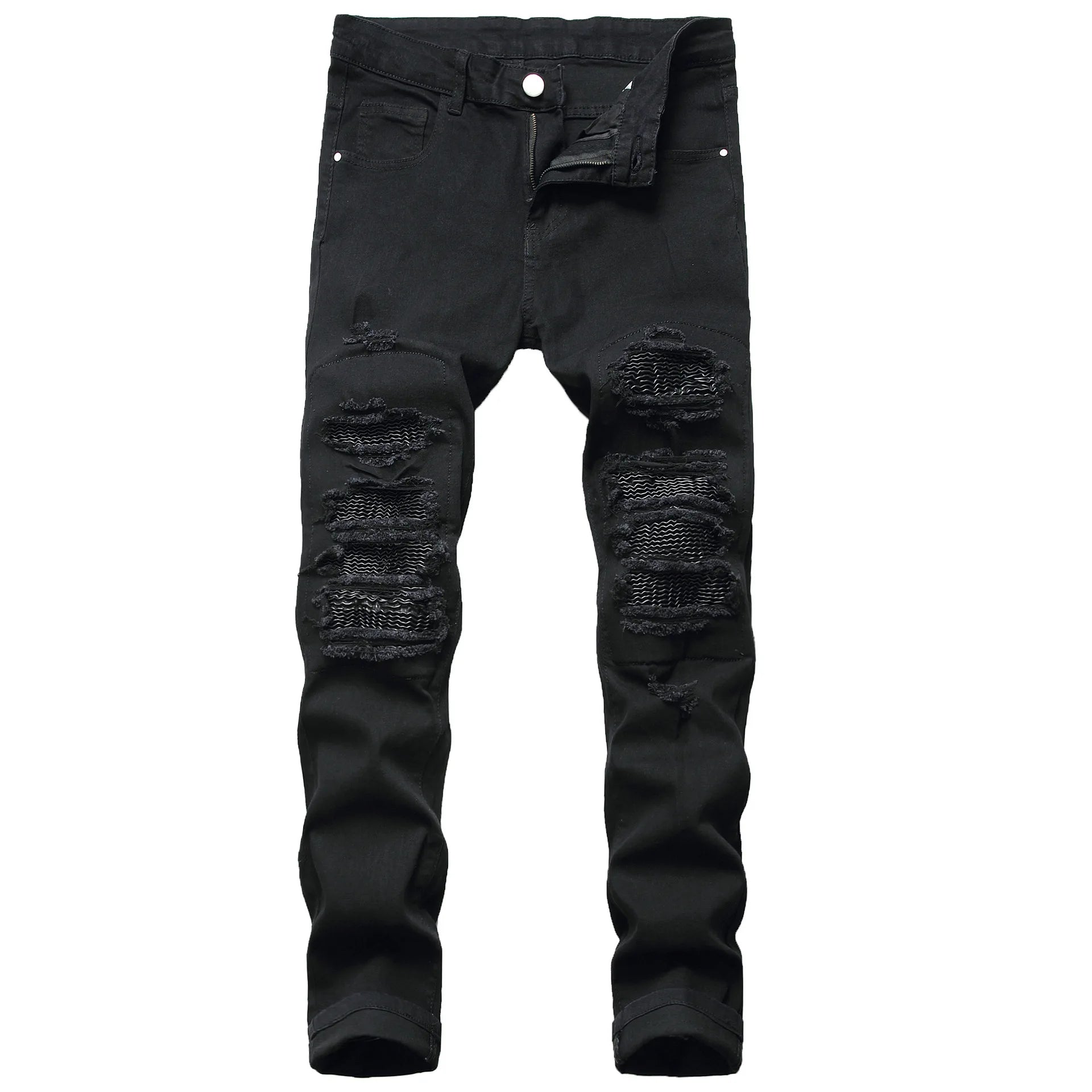 Jeans pour hommes High Street avec trous et pointes noires, jeans slim fit et pantalons pour hommes