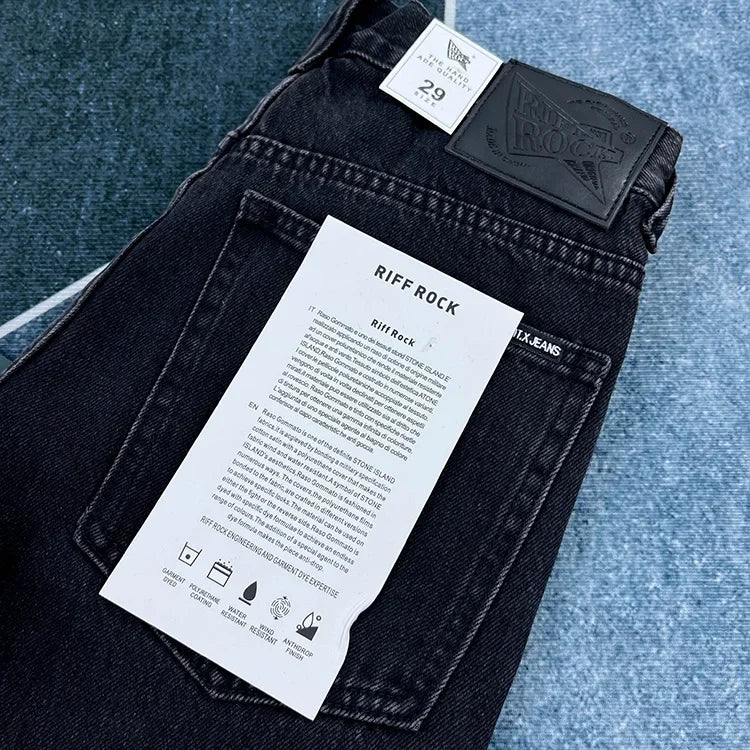 90% Cotton Black Jeans for Men Straight-leg Denim Pants Japanese Washed Retro Loose-fit Spring and Fall Trendy Minimalist Style