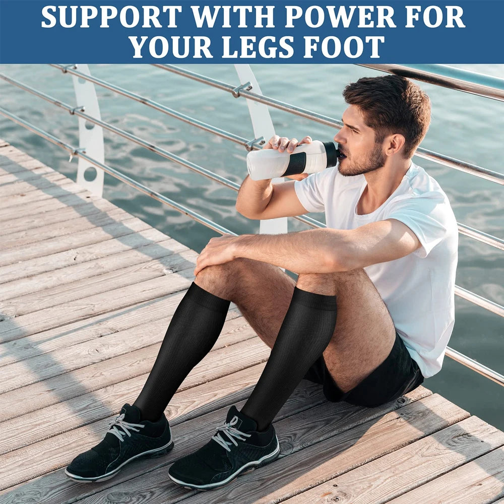 1Pair Calf Compression Socks for Men & Women 15-20mmHg-Graduated Supports Socks for Soccer Running Nurses