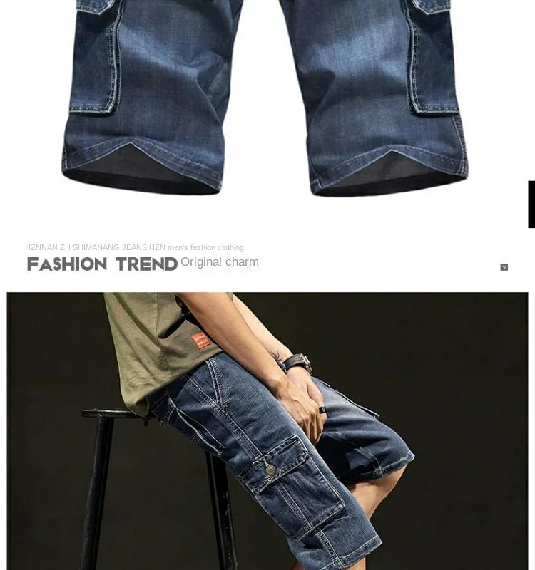 Summer Fashion Denim Jeans for Men Designer Knee Length Shorts Capri Loose Straight Leg Slim Casual Punk Workwear Cargo Shorts