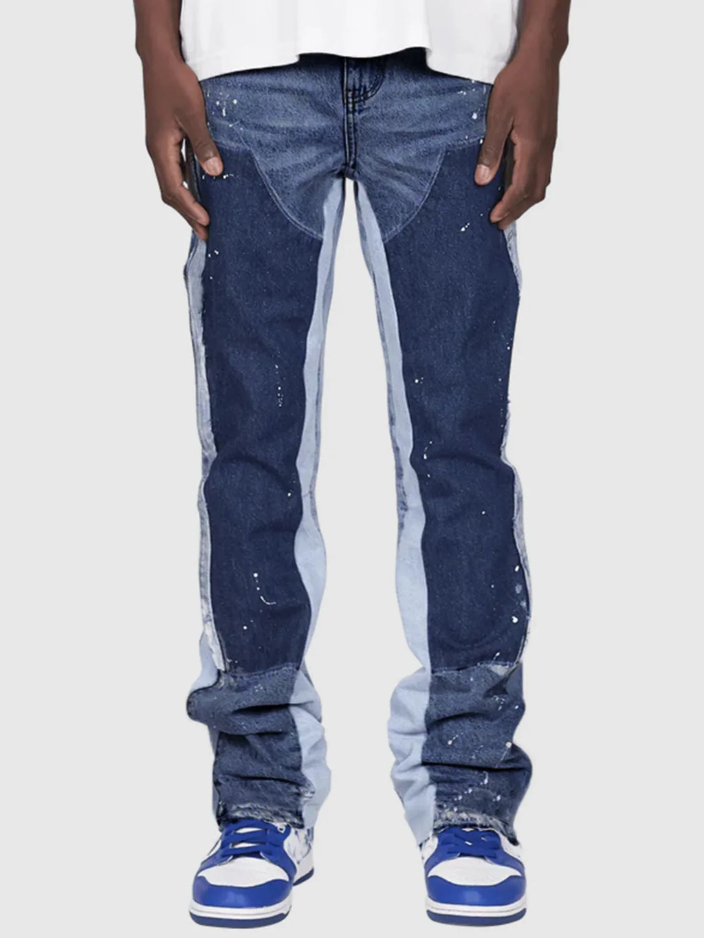 Pantalons de travail en jean pour hommes, vêtements de travail européens et américains, pantalons évasés en denim patchwork élastique superposé, tailles S à XXL
