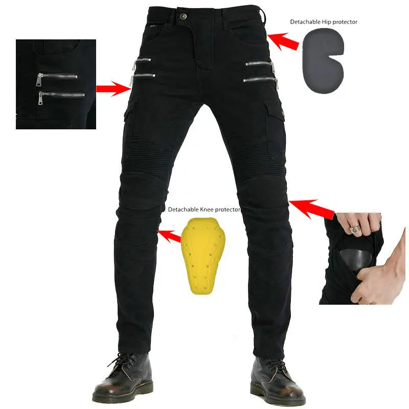 Motorcycle Riding Jeans Pants Men's Workwear Multi-Pocket Motocross Pants Outdoor Fall Protection Moto Trousers CE Protective