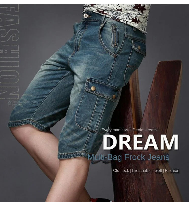 Summer Fashion Denim Jeans for Men Designer Knee Length Shorts Capri Loose Straight Leg Slim Casual Punk Workwear Cargo Shorts