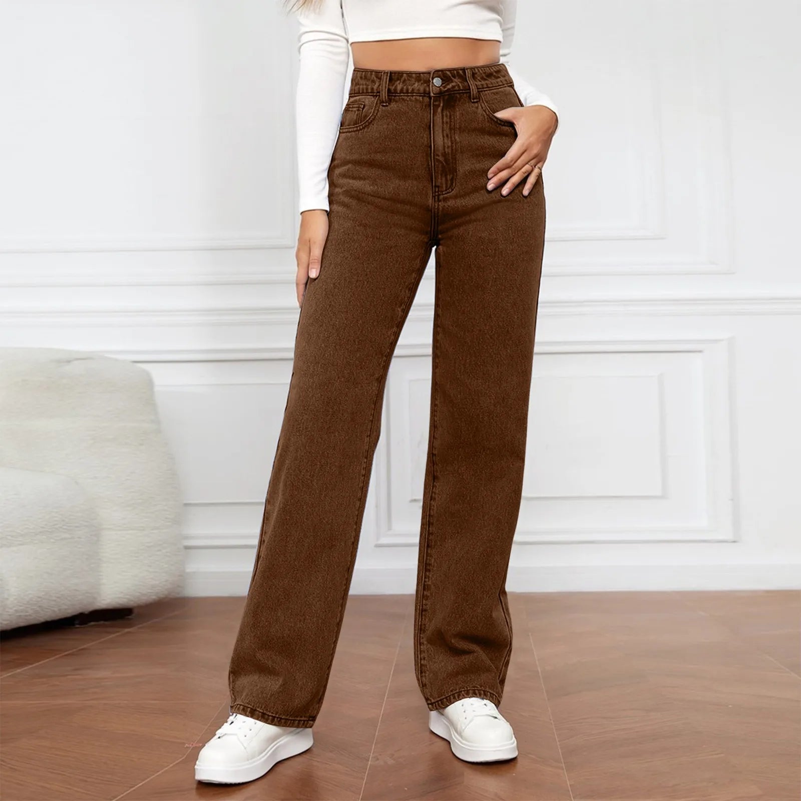 Women's High Waist Washed Women's Jeans Fashionable Versatile Straight Leg Pants Jeans Women Jean Pants Women Jeans Women 2025