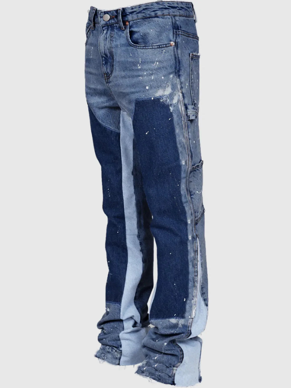 Pantalons de travail en jean pour hommes, vêtements de travail européens et américains, pantalons évasés en denim patchwork élastique superposé, tailles S à XXL