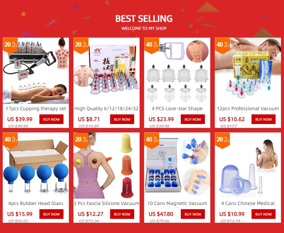 Ensemble de 17 ventouses thérapeutiques en plastique pour massage sous vide